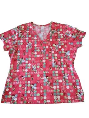 Disney Tinkerbell Christmas Holiday Scrub Top "More Nice Than Naughty" Size Lg